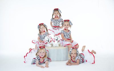 kids in dog dalmatian colored clothes