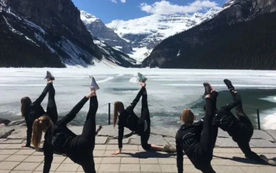senior ballet stretching on frozen lake